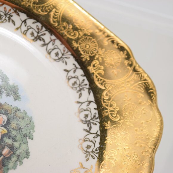 2 VTG Courting Couple Bread & Butter Dessert Plates Square 22 KT Gold Trim 6.5" - Picture 12 of 16